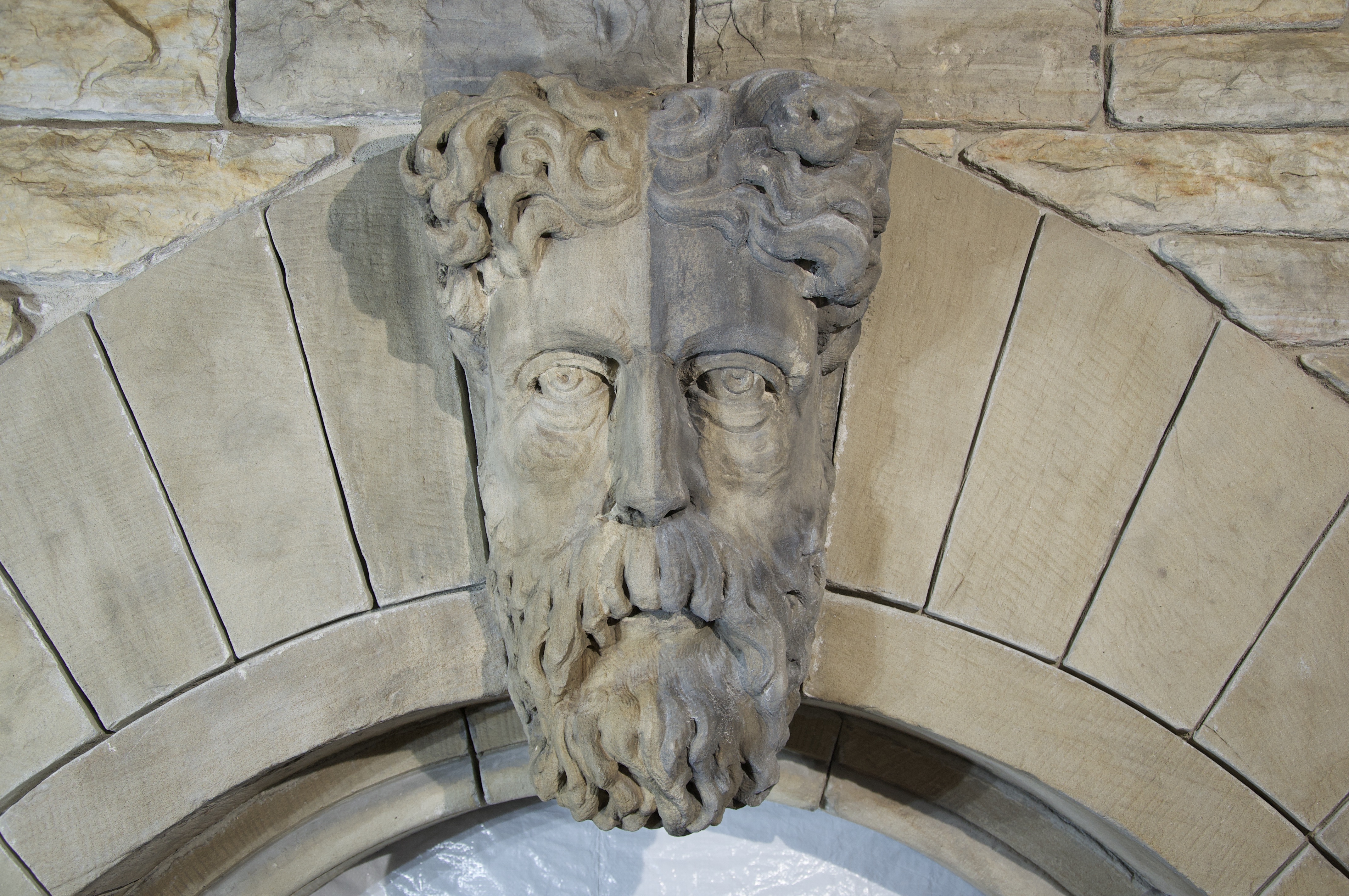 Conservator at work, laser cleaning detail